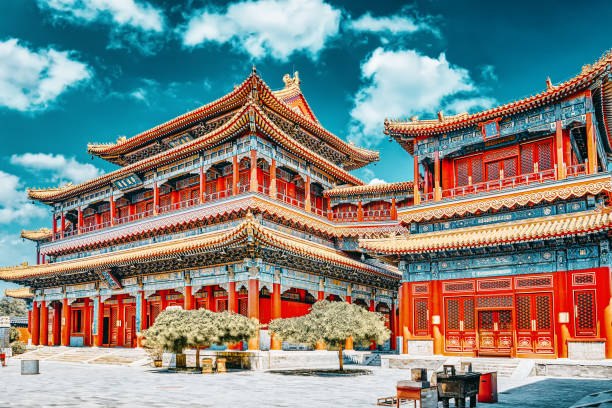 Ornate red and gold buildings at Yonghe Temple